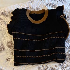 Black and Brown Ruffle Sleeve Sweater